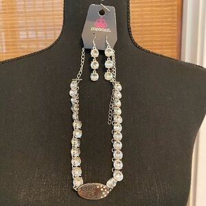 Paparazzi Silver and White Necklace and Earring Set